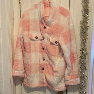 Pink and White Plaid Fleece Jacket